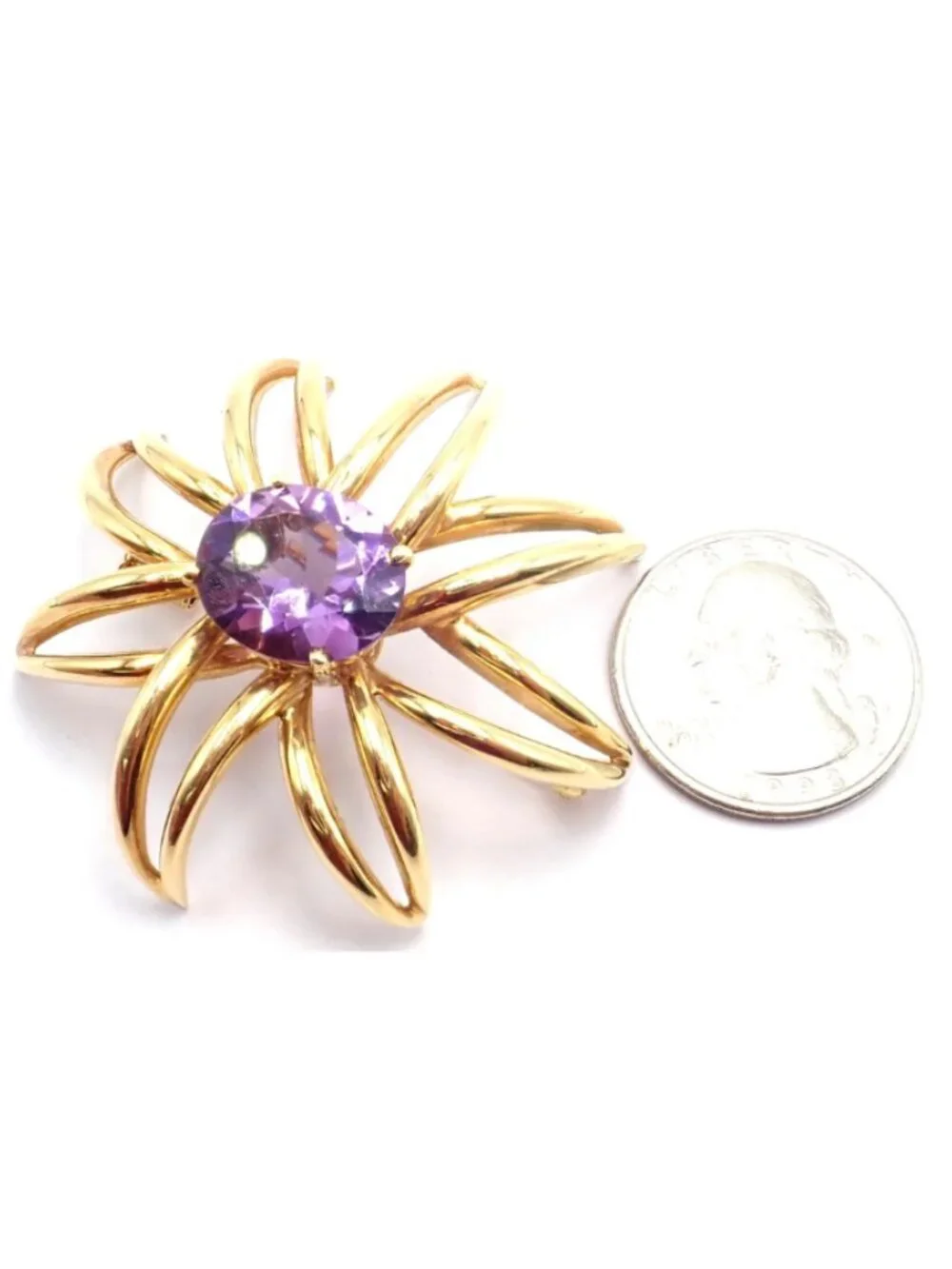 Authentic! Tiffany & Co Fireworks 18k Yellow Gold Amethyst Pin Brooch 1994